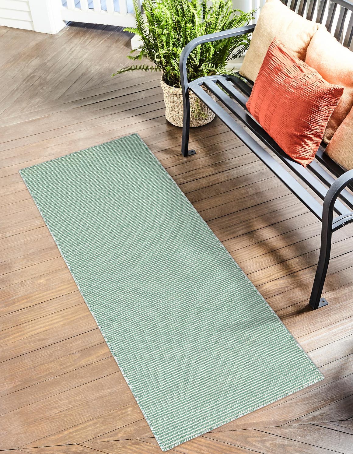 Palm Green 2' x 4' 1 Jill Zarin Palm Springs Outdoor Runner Area Rug Weather Resistant for Patio, Deck, Terrace, Balcony, Porch Hand Made 100% PET Polyester Outside Carpet for Sale at Rug Engine