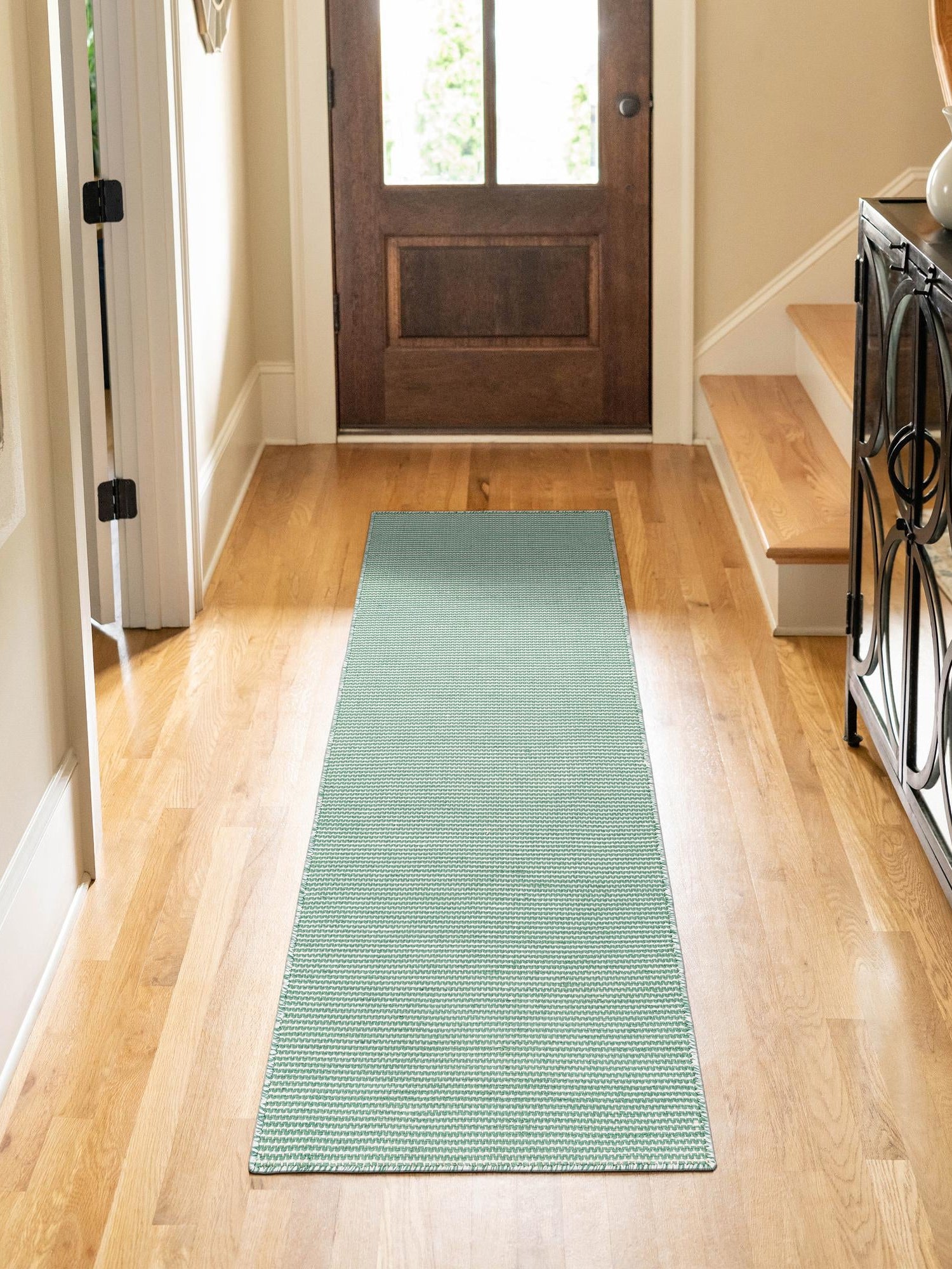 Palm Green 2' x 6' 1 Jill Zarin Palm Springs Outdoor Runner Area Rug Weather Resistant for Patio, Deck, Terrace, Balcony, Porch Hand Made 100% PET Polyester Outside Carpet for Sale at Rug Engine