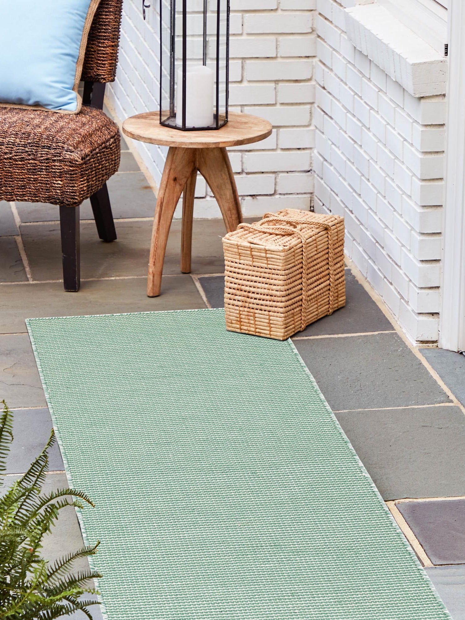Palm Green 2' 7 x 8' Jill Zarin Palm Springs Outdoor Runner Area Rug Weather Resistant for Patio, Deck, Terrace, Balcony, Porch Hand Made 100% PET Polyester Outside Carpet for Sale at Rug Engine