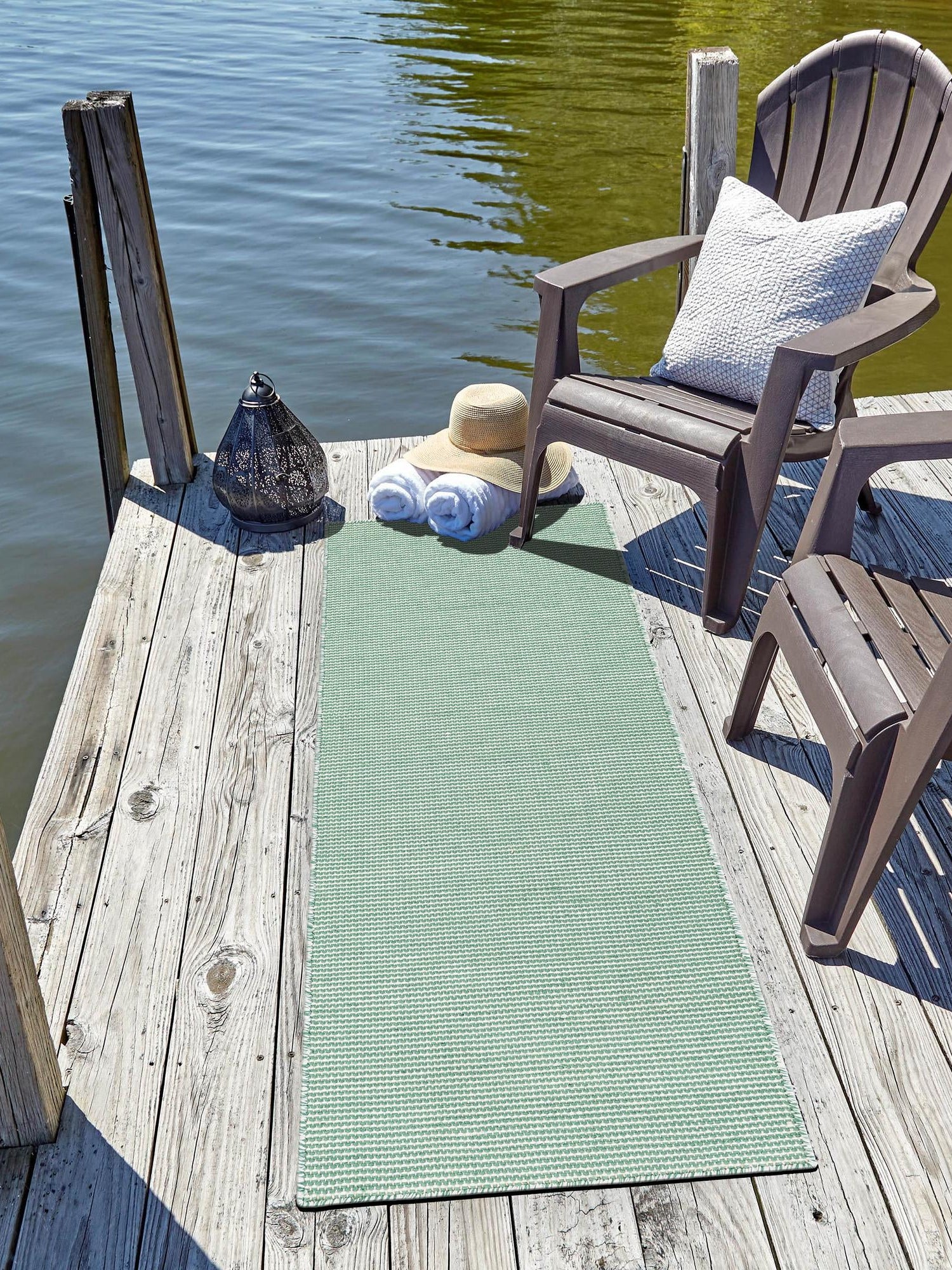 Palm Green 2' x 4' 1 Jill Zarin Palm Springs Outdoor Runner Area Rug Weather Resistant for Patio, Deck, Terrace, Balcony, Porch Hand Made 100% PET Polyester Outside Carpet for Sale at Rug Engine