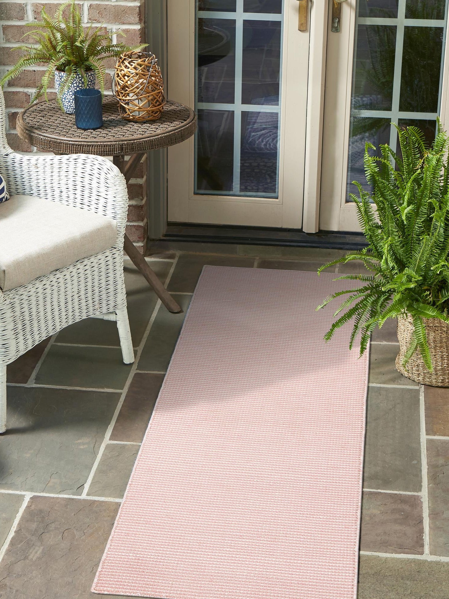Pink Roses 2' 7 x 8' Jill Zarin Palm Springs Outdoor Runner Area Rug Weather Resistant for Patio, Deck, Terrace, Balcony, Porch Hand Made 100% PET Polyester Outside Carpet for Sale at Rug Engine