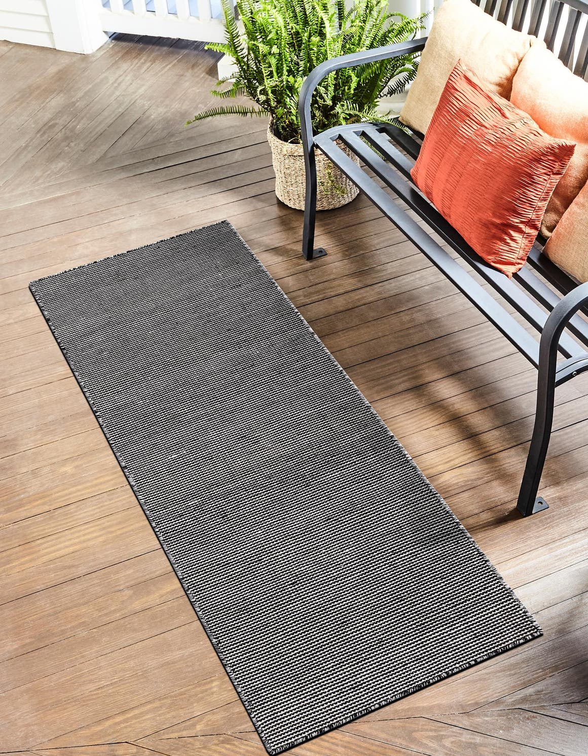 Black Sky 2' x 4' 1 Jill Zarin Palm Springs Outdoor Runner Area Rug Weather Resistant for Patio, Deck, Terrace, Balcony, Porch Hand Made 100% PET Polyester Outside Carpet for Sale at Rug Engine