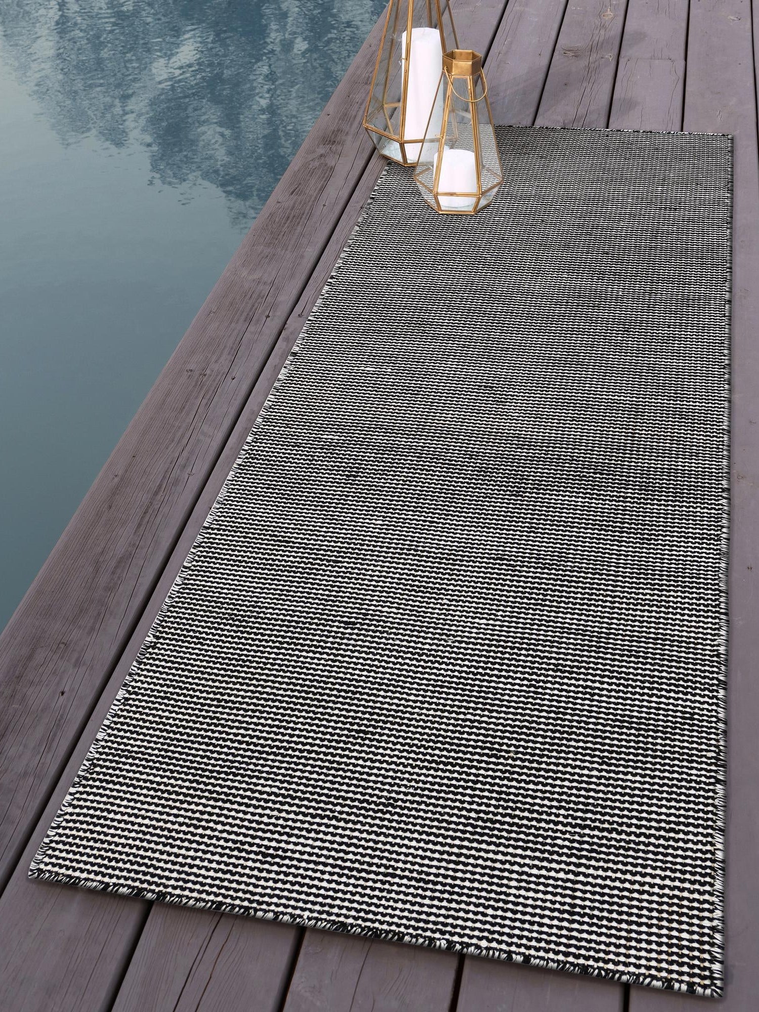 Black Sky 2' 7 x 8' Jill Zarin Palm Springs Outdoor Runner Area Rug Weather Resistant for Patio, Deck, Terrace, Balcony, Porch Hand Made 100% PET Polyester Outside Carpet for Sale at Rug Engine