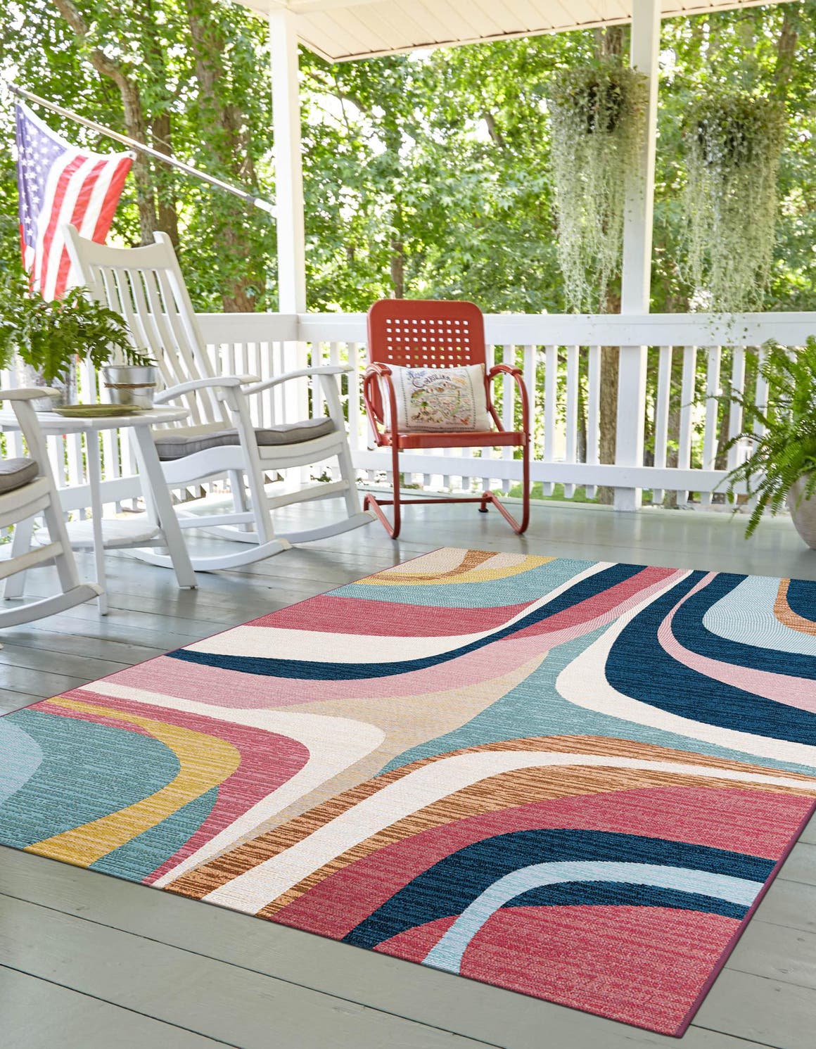 Multicolor 10' x 14' 1 Outdoor Modern Rectangle Area Rug Weather Resistant for Patio, Deck, Terrace, Balcony, Porch 100% Polypropylene Modern Outside Carpet for Sale at Rug Engine