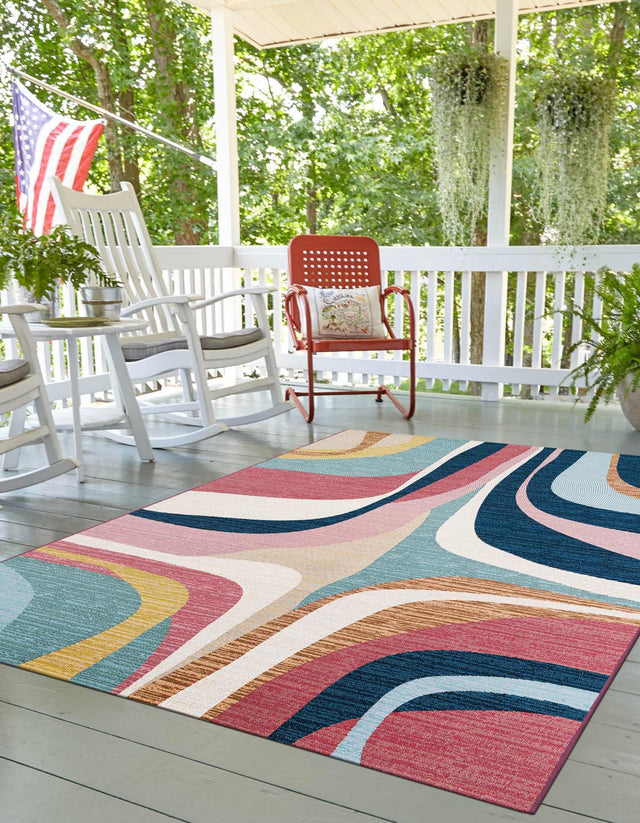 Multicolor 10' x 14' 1 Outdoor Modern Rectangle Area Rug Weather Resistant for Patio, Deck, Terrace, Balcony, Porch 100% Polypropylene Modern Outside Carpet for Sale at Rug Engine