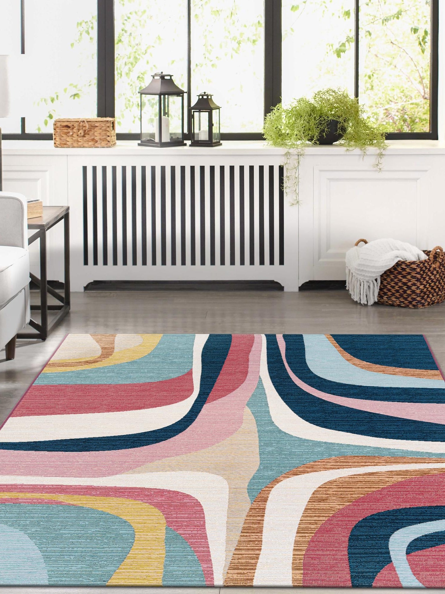 Multicolor 4' 1 x 6' 1 Outdoor Modern Rectangle Area Rug Weather Resistant for Patio, Deck, Terrace, Balcony, Porch 100% Polypropylene Modern Outside Carpet for Sale at Rug Engine