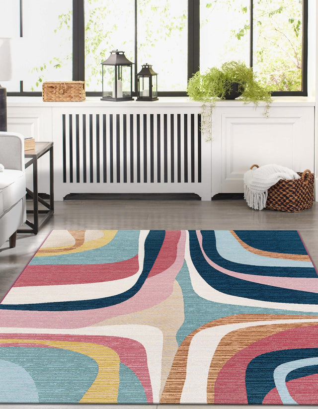 Multicolor 9' x 12' Outdoor Modern Rectangle Area Rug Weather Resistant for Patio, Deck, Terrace, Balcony, Porch 100% Polypropylene Modern Outside Carpet for Sale at Rug Engine