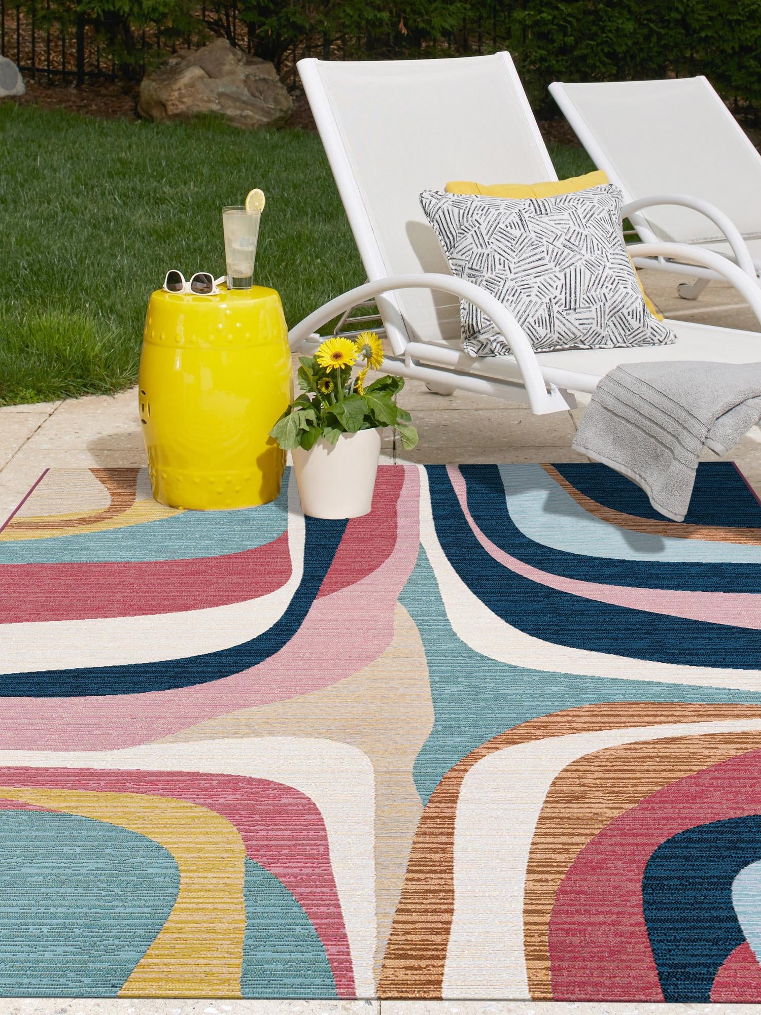 Multicolor 10' x 14' 1 Outdoor Modern Rectangle Area Rug Weather Resistant for Patio, Deck, Terrace, Balcony, Porch 100% Polypropylene Modern Outside Carpet for Sale at Rug Engine