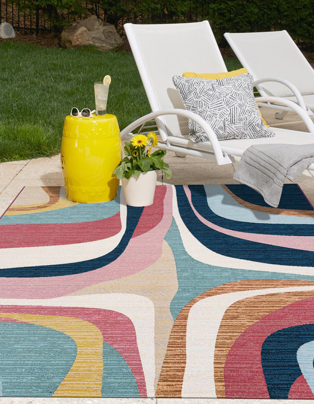 Multicolor 9' x 12' Outdoor Modern Rectangle Area Rug Weather Resistant for Patio, Deck, Terrace, Balcony, Porch 100% Polypropylene Modern Outside Carpet for Sale at Rug Engine