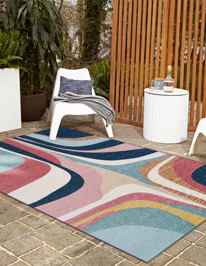 Multicolor 9' x 12' Outdoor Modern Rectangle Area Rug Weather Resistant for Patio, Deck, Terrace, Balcony, Porch 100% Polypropylene Modern Outside Carpet for Sale at Rug Engine