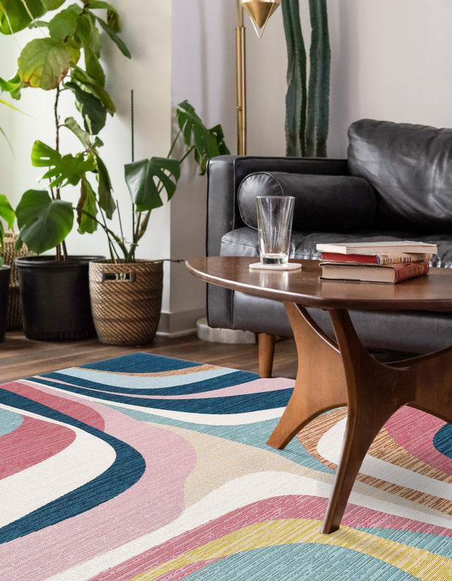 Multicolor 5' 1 x 8' Outdoor Modern Rectangle Area Rug Weather Resistant for Patio, Deck, Terrace, Balcony, Porch 100% Polypropylene Modern Outside Carpet for Sale at Rug Engine