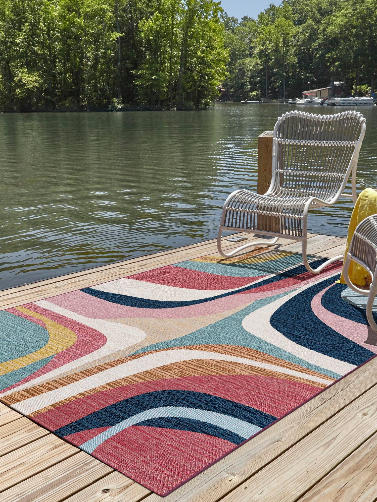 Multicolor 5' 1 x 7' 1 Outdoor Modern Rectangle Area Rug Weather Resistant for Patio, Deck, Terrace, Balcony, Porch 100% Polypropylene Modern Outside Carpet for Sale at Rug Engine