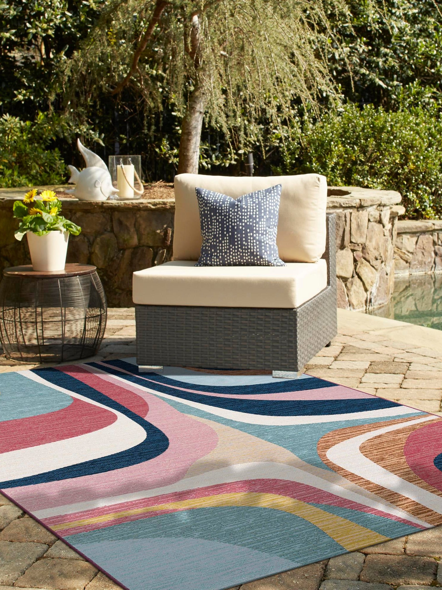 Multicolor 2' x 3' 1 Outdoor Modern Rectangle Area Rug Weather Resistant for Patio, Deck, Terrace, Balcony, Porch 100% Polypropylene Modern Outside Carpet for Sale at Rug Engine
