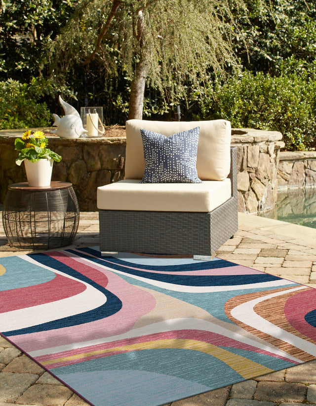 Multicolor 7' 10 x 10' Outdoor Modern Rectangle Area Rug Weather Resistant for Patio, Deck, Terrace, Balcony, Porch 100% Polypropylene Modern Outside Carpet for Sale at Rug Engine