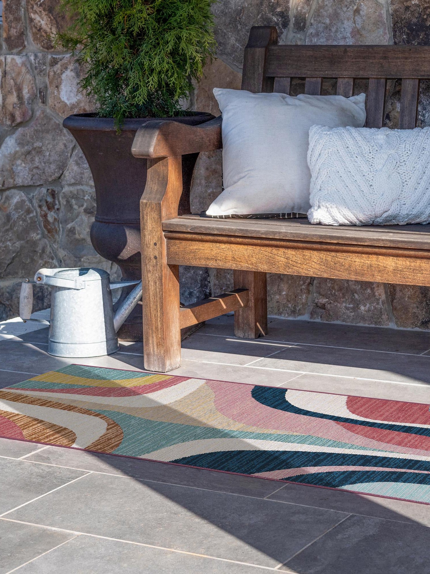 Multicolor 2' x 5' 1 Outdoor Modern Runner Area Rug Weather Resistant for Patio, Deck, Terrace, Balcony, Porch 100% Polypropylene Modern Outside Carpet for Sale at Rug Engine