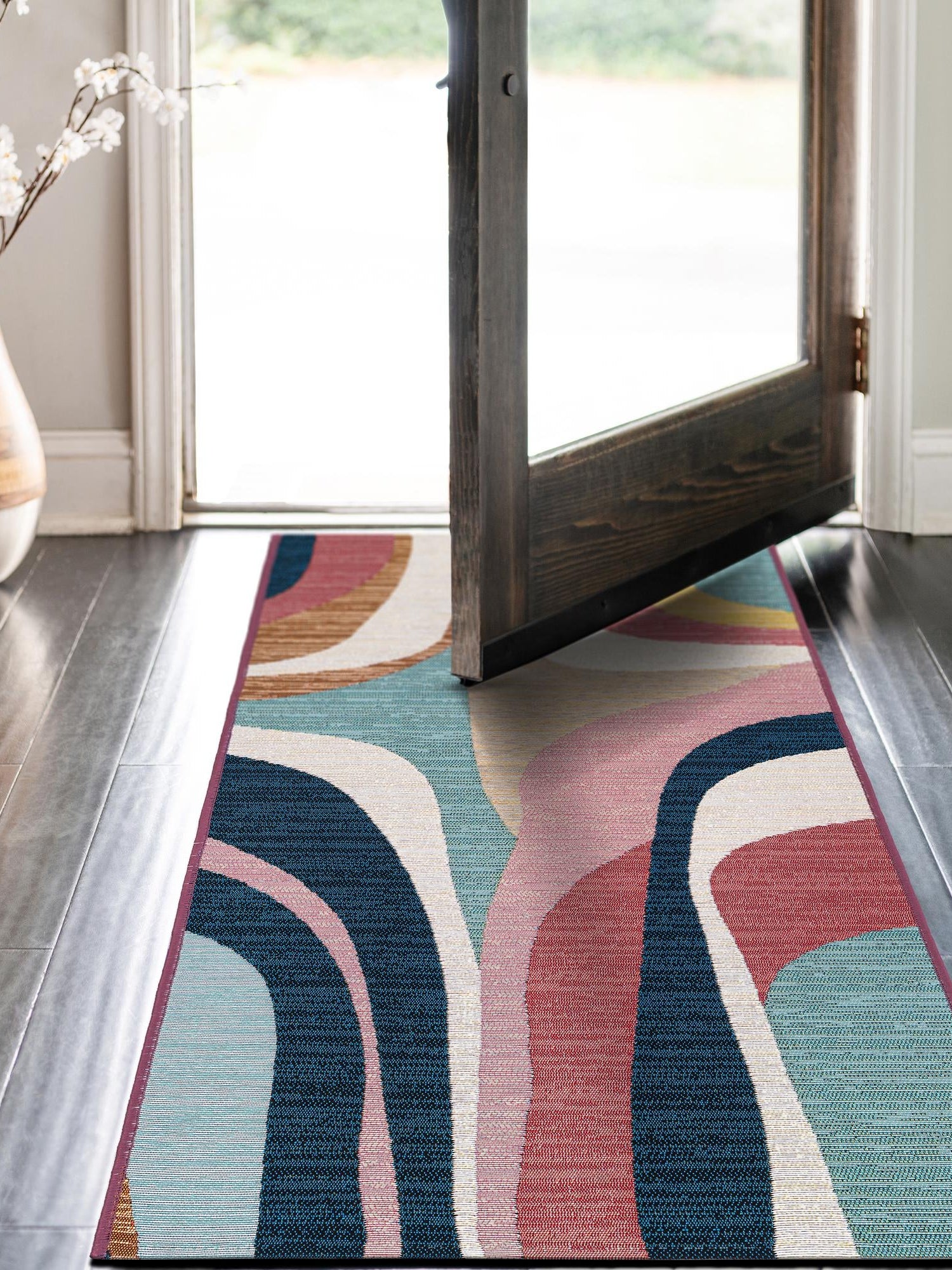 Multicolor 2' 7 x 10' Outdoor Modern Runner Area Rug Weather Resistant for Patio, Deck, Terrace, Balcony, Porch 100% Polypropylene Modern Outside Carpet for Sale at Rug Engine