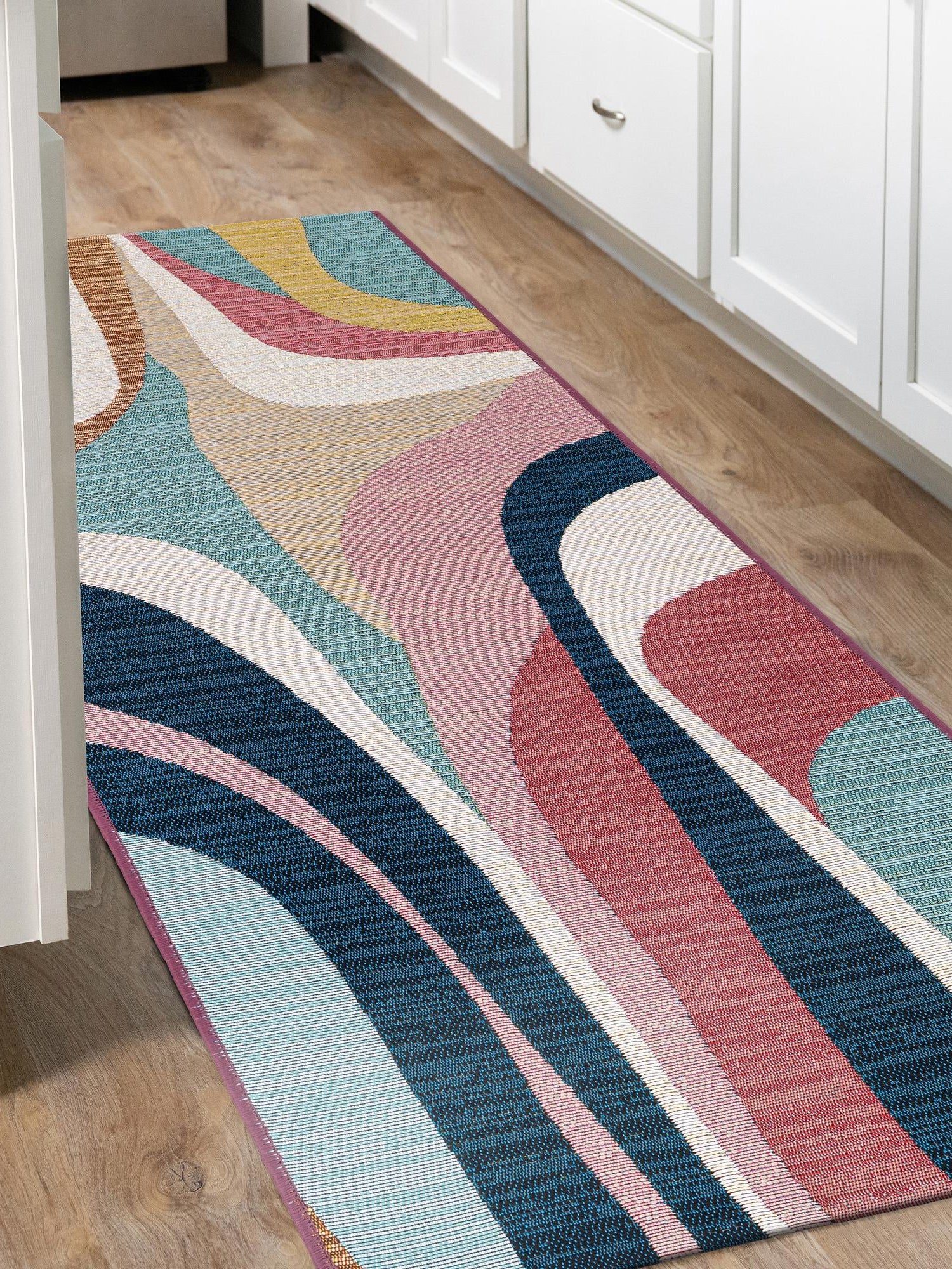 Multicolor 2' x 5' 1 Outdoor Modern Runner Area Rug Weather Resistant for Patio, Deck, Terrace, Balcony, Porch 100% Polypropylene Modern Outside Carpet for Sale at Rug Engine