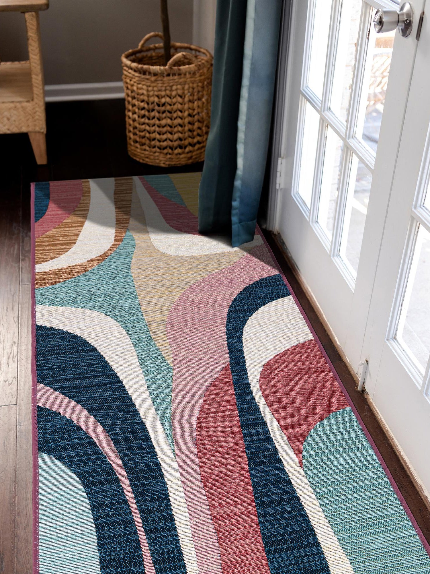 Multicolor 2' 7 x 10' Outdoor Modern Runner Area Rug Weather Resistant for Patio, Deck, Terrace, Balcony, Porch 100% Polypropylene Modern Outside Carpet for Sale at Rug Engine