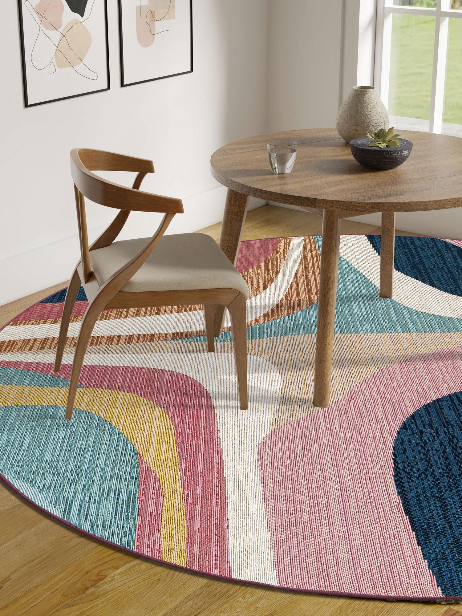 Multicolor 5' 1 x 5' 1 Outdoor Modern Round Area Rug Weather Resistant for Patio, Deck, Terrace, Balcony, Porch 100% Polypropylene Modern Outside Carpet for Sale at Rug Engine