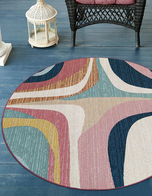 Multicolor 4' 1 x 4' 1 Outdoor Modern Round Rug