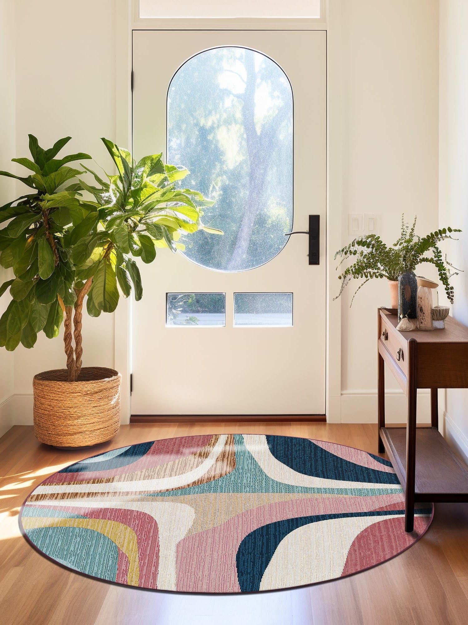 Multicolor 3' 1 x 3' 1 Outdoor Modern Round Area Rug Weather Resistant for Patio, Deck, Terrace, Balcony, Porch 100% Polypropylene Modern Outside Carpet for Sale at Rug Engine