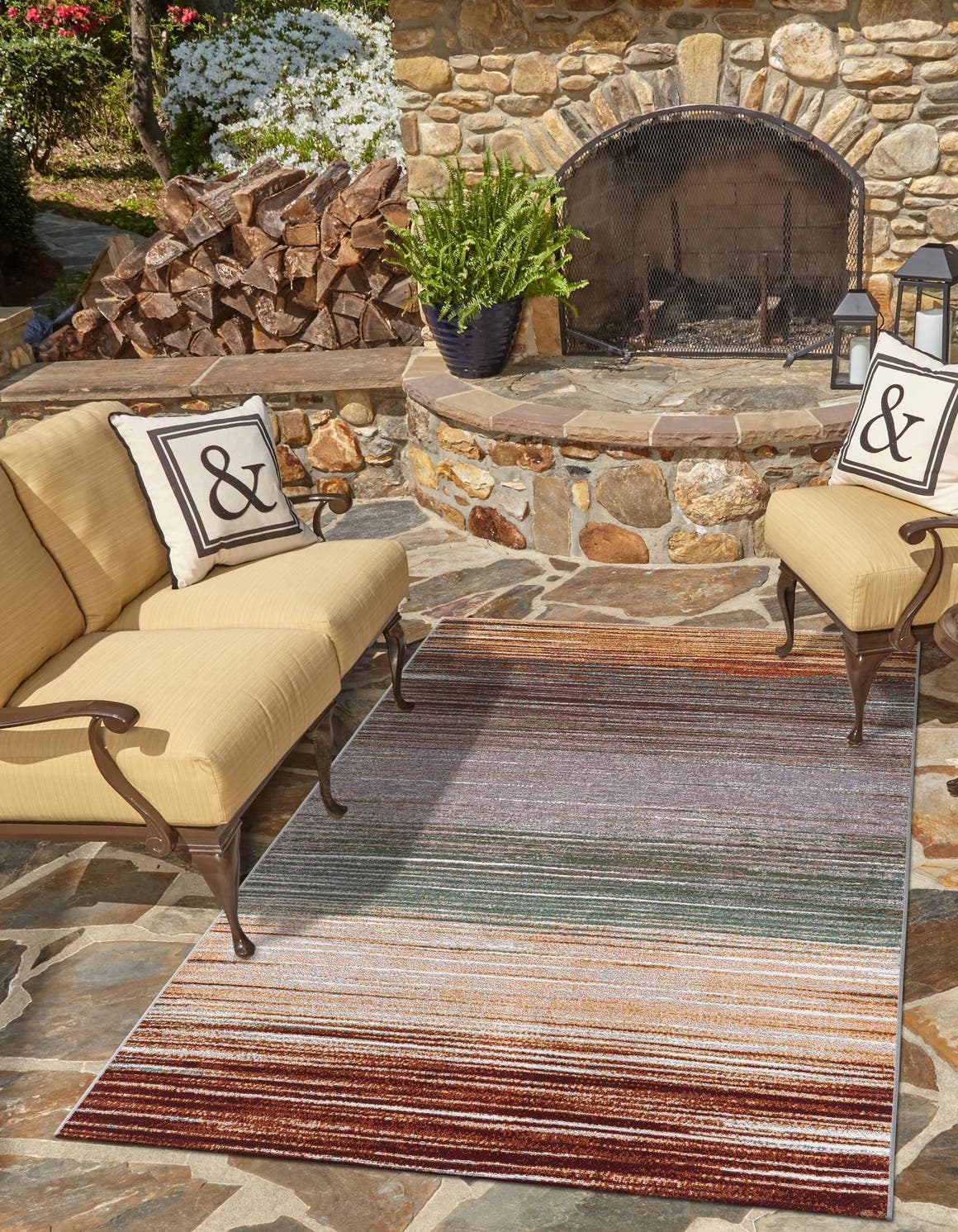 Multicolor 4' 1 x 6' 1 Outdoor Modern Rectangle Area Rug Weather Resistant for Patio, Deck, Terrace, Balcony, Porch 100% Polypropylene Modern Outside Carpet for Sale at Rug Engine