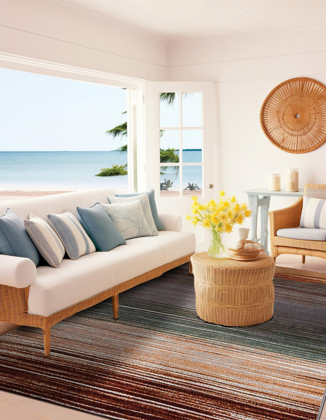 Multicolor 10' x 14' 1 Outdoor Modern Rectangle Area Rug Weather Resistant for Patio, Deck, Terrace, Balcony, Porch 100% Polypropylene Modern Outside Carpet for Sale at Rug Engine