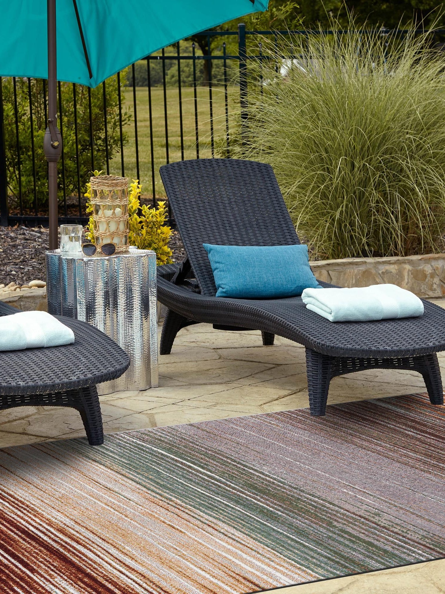 Multicolor 5' 1 x 7' 1 Outdoor Modern Rectangle Area Rug Weather Resistant for Patio, Deck, Terrace, Balcony, Porch 100% Polypropylene Modern Outside Carpet for Sale at Rug Engine