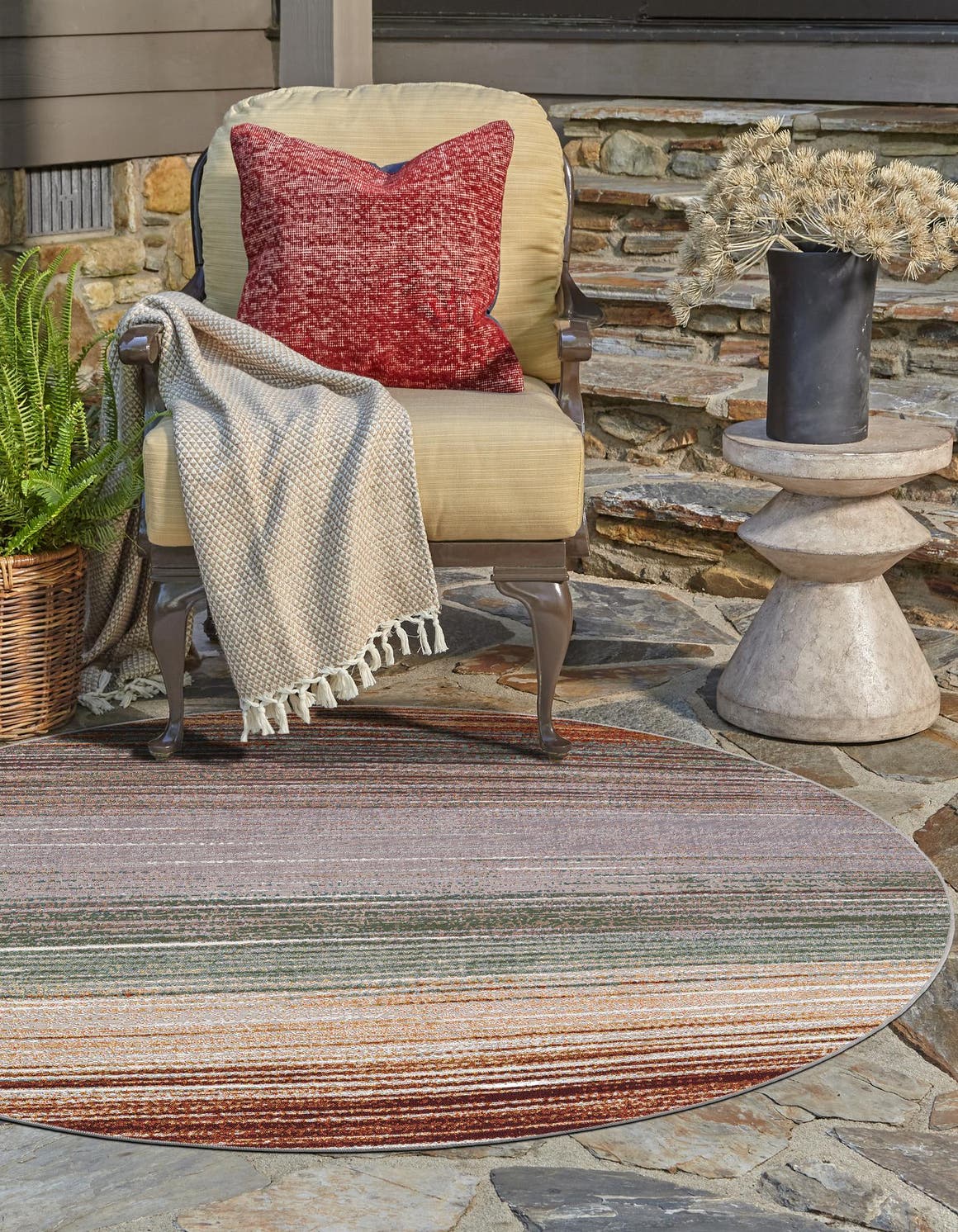 Multicolor 7' 10 x 7' 10 Outdoor Modern Round Area Rug Weather Resistant for Patio, Deck, Terrace, Balcony, Porch 100% Polypropylene Modern Outside Carpet for Sale at Rug Engine