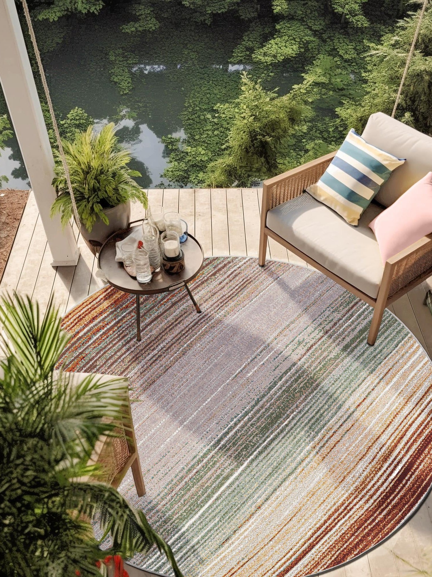 Multicolor 3' 1 x 3' 1 Outdoor Modern Round Area Rug Weather Resistant for Patio, Deck, Terrace, Balcony, Porch 100% Polypropylene Modern Outside Carpet for Sale at Rug Engine