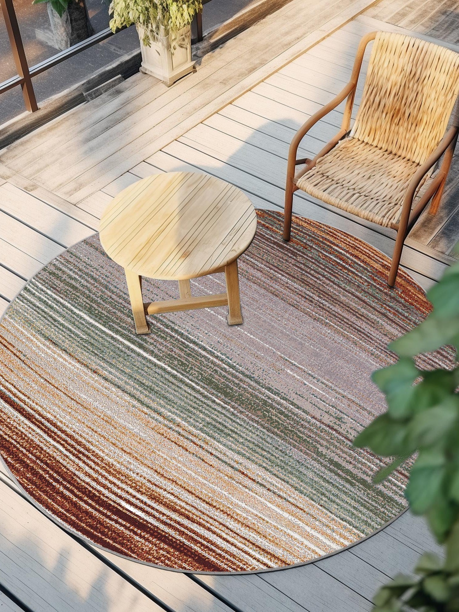 Multicolor 7' 10 x 7' 10 Outdoor Modern Round Area Rug Weather Resistant for Patio, Deck, Terrace, Balcony, Porch 100% Polypropylene Modern Outside Carpet for Sale at Rug Engine