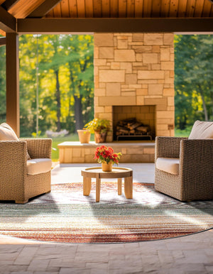Multicolor 8' x 8' Outdoor Modern Round Rug