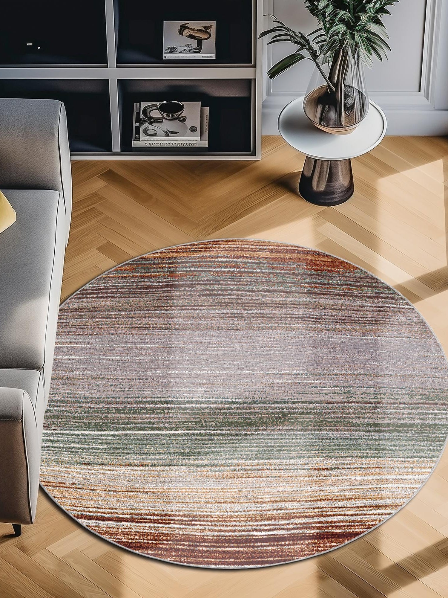 Multicolor 5' 1 x 5' 1 Outdoor Modern Round Area Rug Weather Resistant for Patio, Deck, Terrace, Balcony, Porch 100% Polypropylene Modern Outside Carpet for Sale at Rug Engine