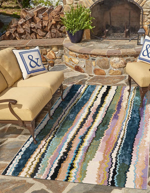 Multicolor 4' 1 x 6' 1 Outdoor Modern Rectangle Area Rug Weather Resistant for Patio, Deck, Terrace, Balcony, Porch 100% Polypropylene Modern Outside Carpet for Sale at Rug Engine