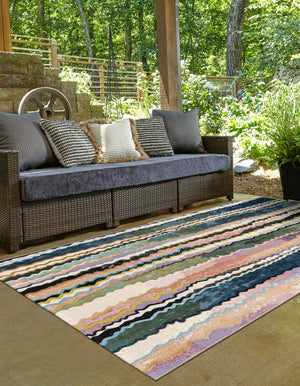 Multicolor 5' 1 x 7' 1 Outdoor Modern Rectangle Area Rug Weather Resistant for Patio, Deck, Terrace, Balcony, Porch 100% Polypropylene Modern Outside Carpet for Sale at Rug Engine