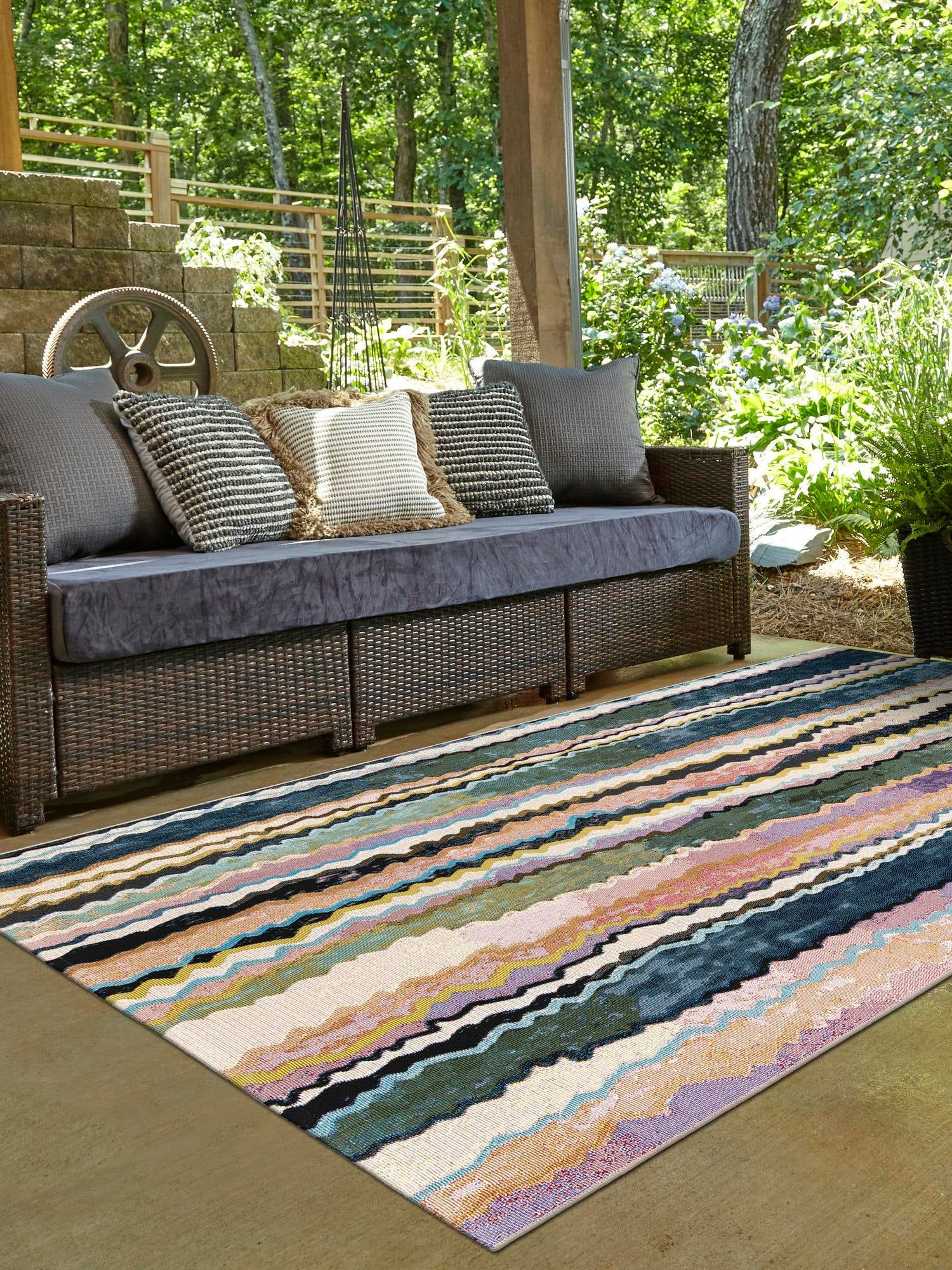 Multicolor 9' x 12' Outdoor Modern Rectangle Area Rug Weather Resistant for Patio, Deck, Terrace, Balcony, Porch 100% Polypropylene Modern Outside Carpet for Sale at Rug Engine