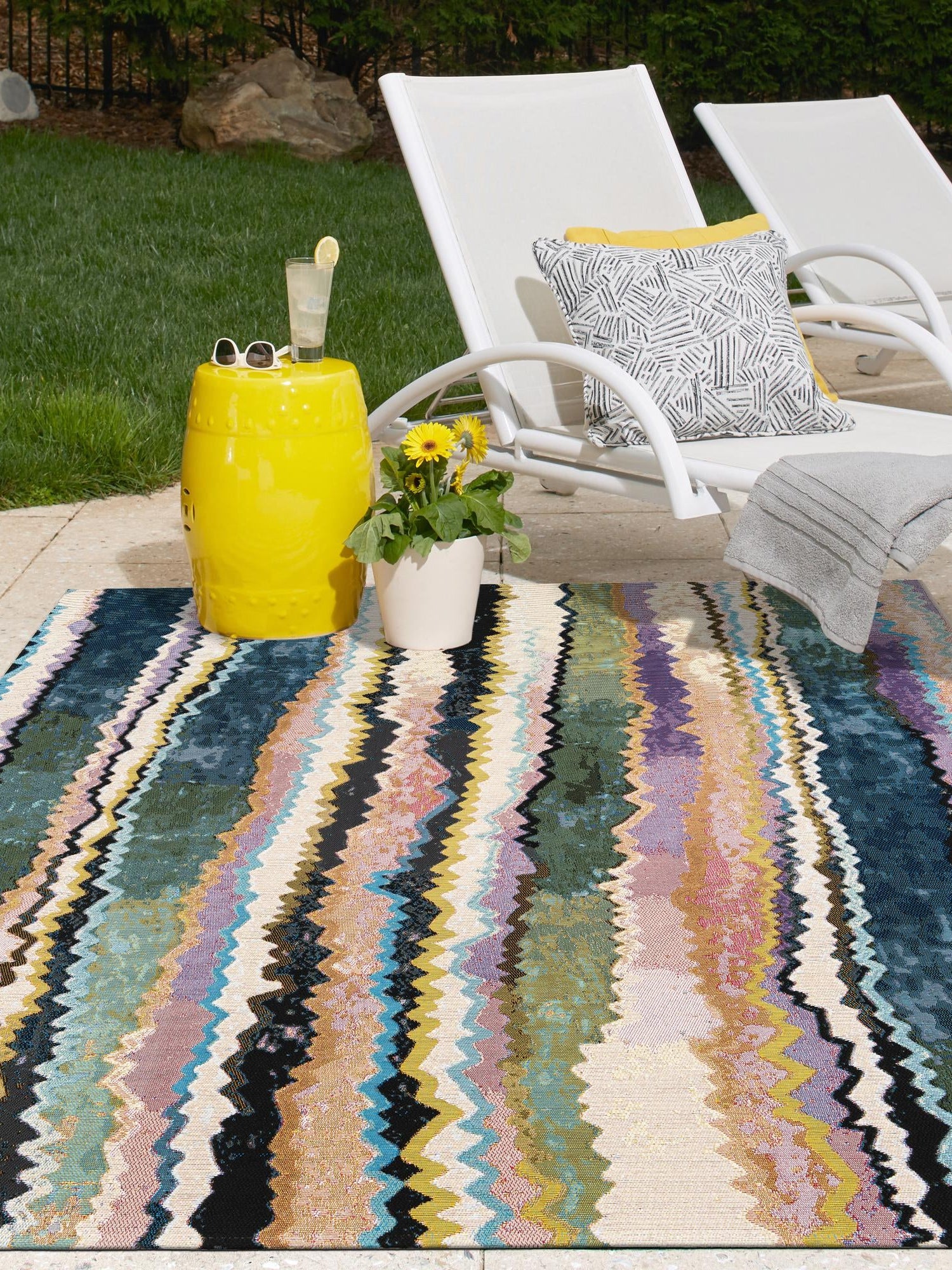 Multicolor 4' 1 x 6' 1 Outdoor Modern Rectangle Area Rug Weather Resistant for Patio, Deck, Terrace, Balcony, Porch 100% Polypropylene Modern Outside Carpet for Sale at Rug Engine