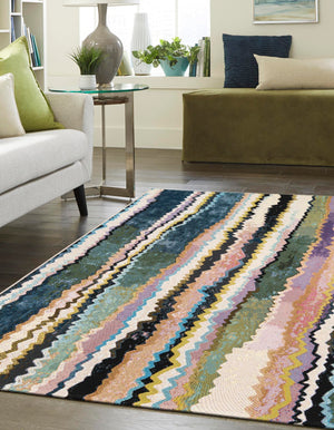 Multicolor 5' 1 x 7' 1 Outdoor Modern Rectangle Area Rug Weather Resistant for Patio, Deck, Terrace, Balcony, Porch 100% Polypropylene Modern Outside Carpet for Sale at Rug Engine