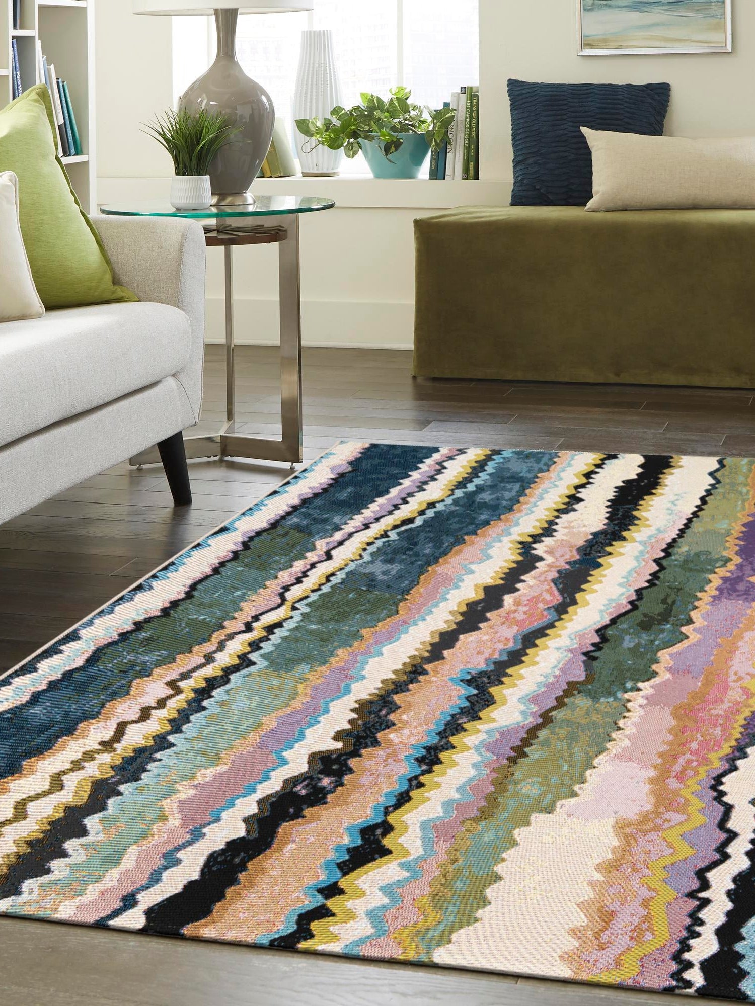 Multicolor 6' 1 x 9' Outdoor Modern Rectangle Area Rug Weather Resistant for Patio, Deck, Terrace, Balcony, Porch 100% Polypropylene Modern Outside Carpet for Sale at Rug Engine