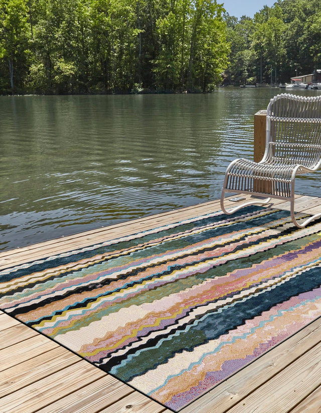 Multicolor 4' 1 x 6' 1 Outdoor Modern Rectangle Area Rug Weather Resistant for Patio, Deck, Terrace, Balcony, Porch 100% Polypropylene Modern Outside Carpet for Sale at Rug Engine