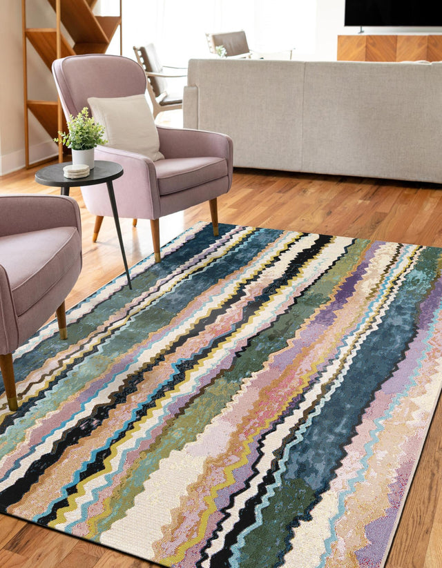 Multicolor 10' x 14' 1 Outdoor Modern Rectangle Area Rug Weather Resistant for Patio, Deck, Terrace, Balcony, Porch 100% Polypropylene Modern Outside Carpet for Sale at Rug Engine