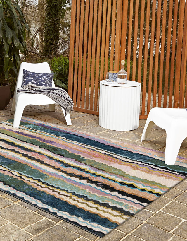 Multicolor 10' x 14' 1 Outdoor Modern Rectangle Area Rug Weather Resistant for Patio, Deck, Terrace, Balcony, Porch 100% Polypropylene Modern Outside Carpet for Sale at Rug Engine