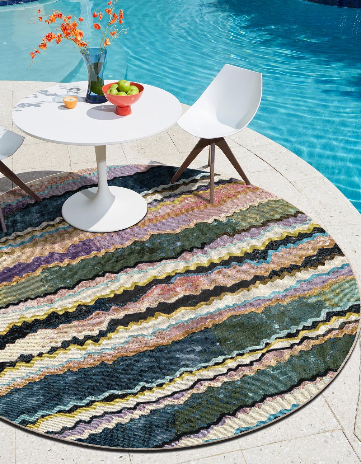 Multicolor 3' 1 x 3' 1 Outdoor Modern Round Area Rug Weather Resistant for Patio, Deck, Terrace, Balcony, Porch 100% Polypropylene Modern Outside Carpet for Sale at Rug Engine