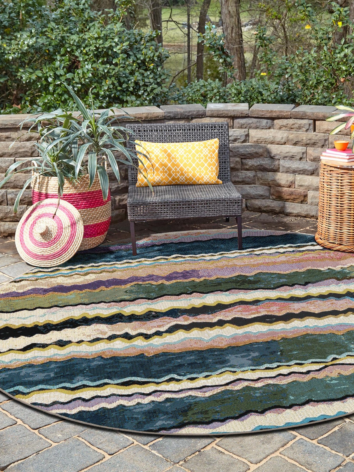 Multicolor 3' 1 x 3' 1 Outdoor Modern Round Area Rug Weather Resistant for Patio, Deck, Terrace, Balcony, Porch 100% Polypropylene Modern Outside Carpet for Sale at Rug Engine