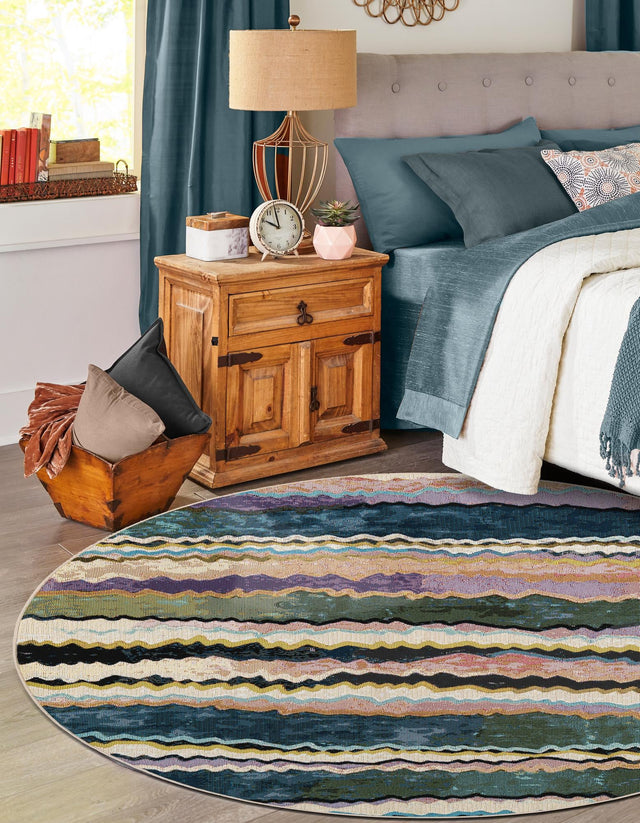 Multicolor 3' 1 x 3' 1 Outdoor Modern Round Rug