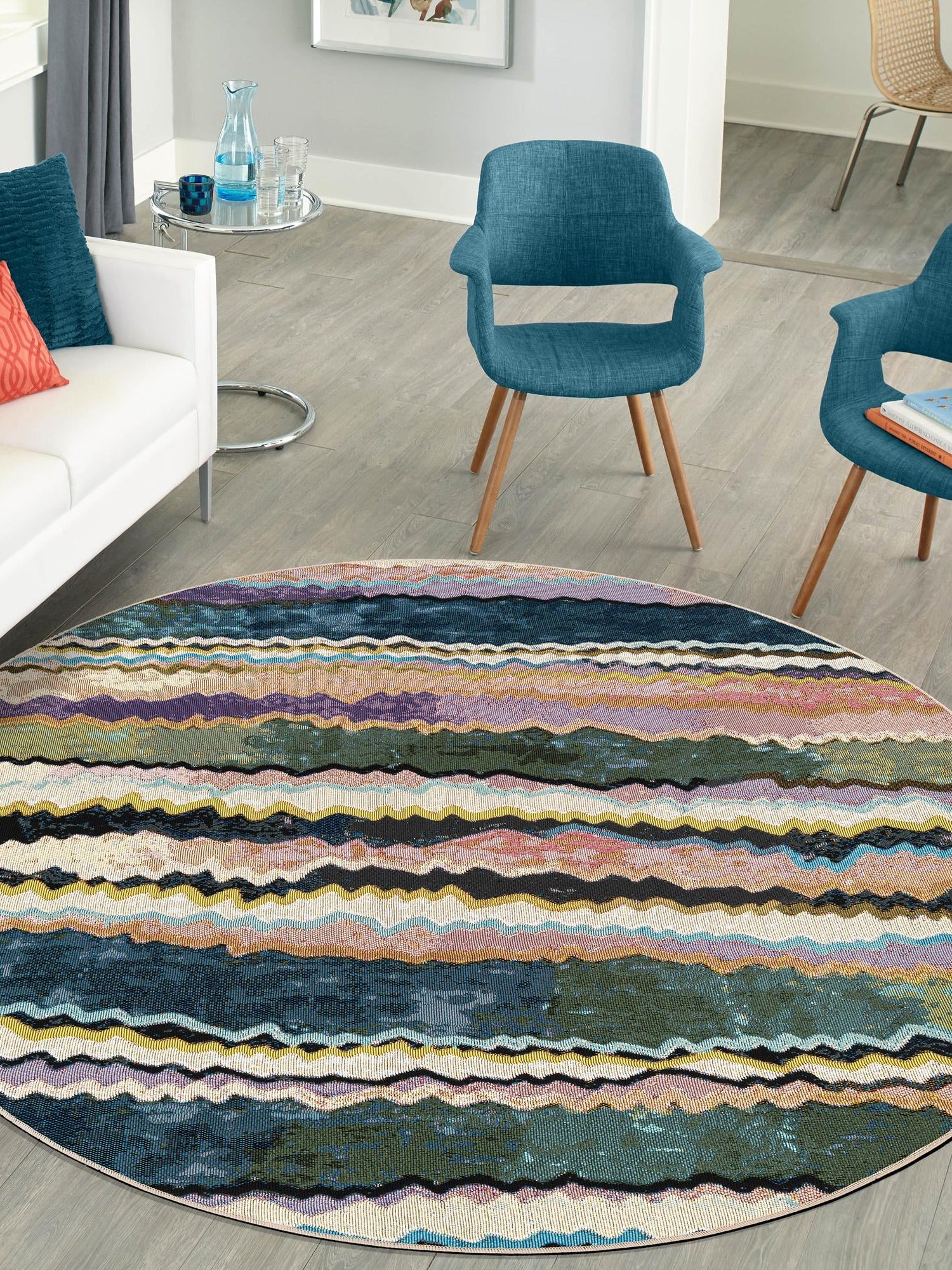 Multicolor 3' 1 x 3' 1 Outdoor Modern Round Area Rug Weather Resistant for Patio, Deck, Terrace, Balcony, Porch 100% Polypropylene Modern Outside Carpet for Sale at Rug Engine
