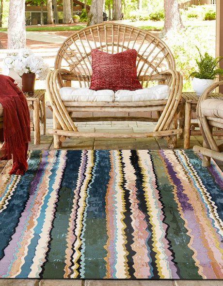 Multicolor 8' x 8' Outdoor Modern Square Rug