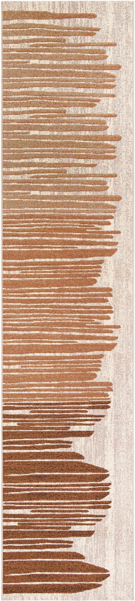 Beige Brown 3' x 12' Outdoor Modern Runner Rug