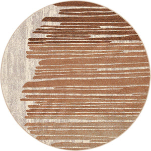 Beige Brown 5' 1 x 5' 1 Outdoor Modern Round Area Rug Weather Resistant for Patio, Deck, Terrace, Balcony, Porch 100% Polypropylene Modern Outside Carpet for Sale at Rug Engine