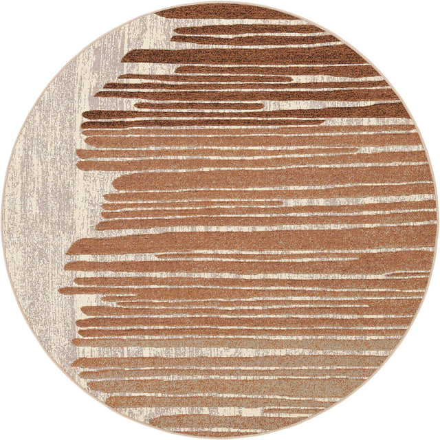 Beige Brown 5' 1 x 5' 1 Outdoor Modern Round Area Rug Weather Resistant for Patio, Deck, Terrace, Balcony, Porch 100% Polypropylene Modern Outside Carpet for Sale at Rug Engine